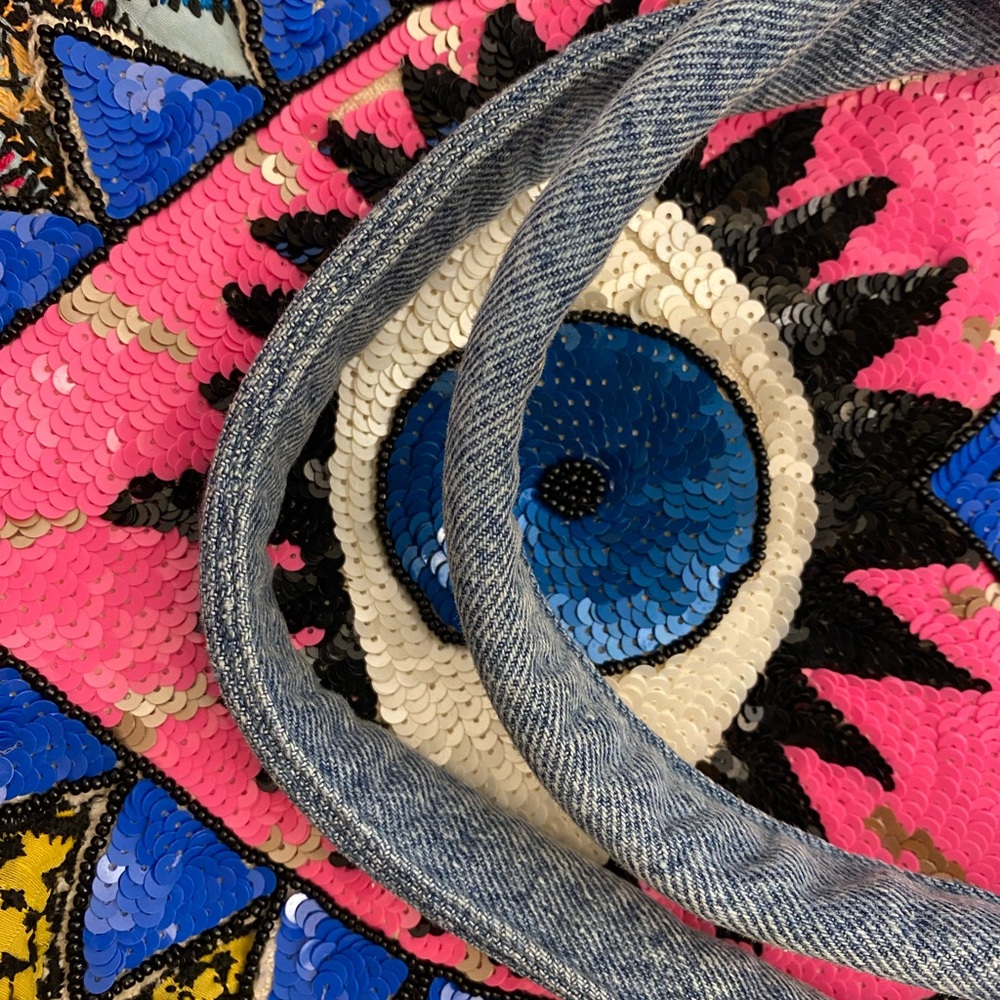 “WATCH OVER ME” Evil Eye Light Denim Tote - Picture 9 of 9